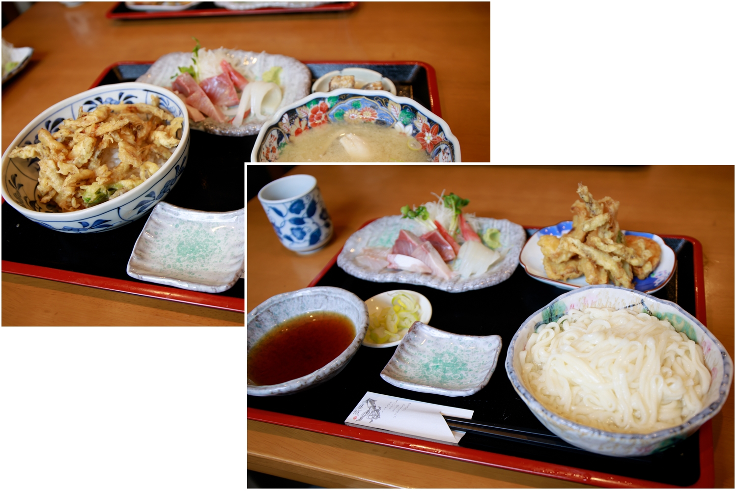 定食の写真（氷見うどん・白えび天丼・地魚刺身）│小川屋食堂（おがわやしょくどう）│氷見うどん海鮮料理・和食朝ごはん│滑川市│こばフォトブログ@koba