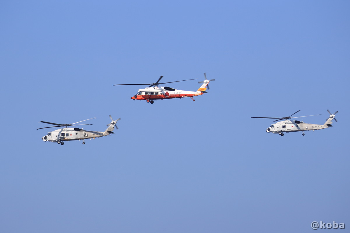 UH-60J (真ん中) SH-60J/K (両サイド)｜#05 航空機の観閲・祝賀飛行｜観艦式2015 船越岸壁 横須賀｜こばフォトブログ
