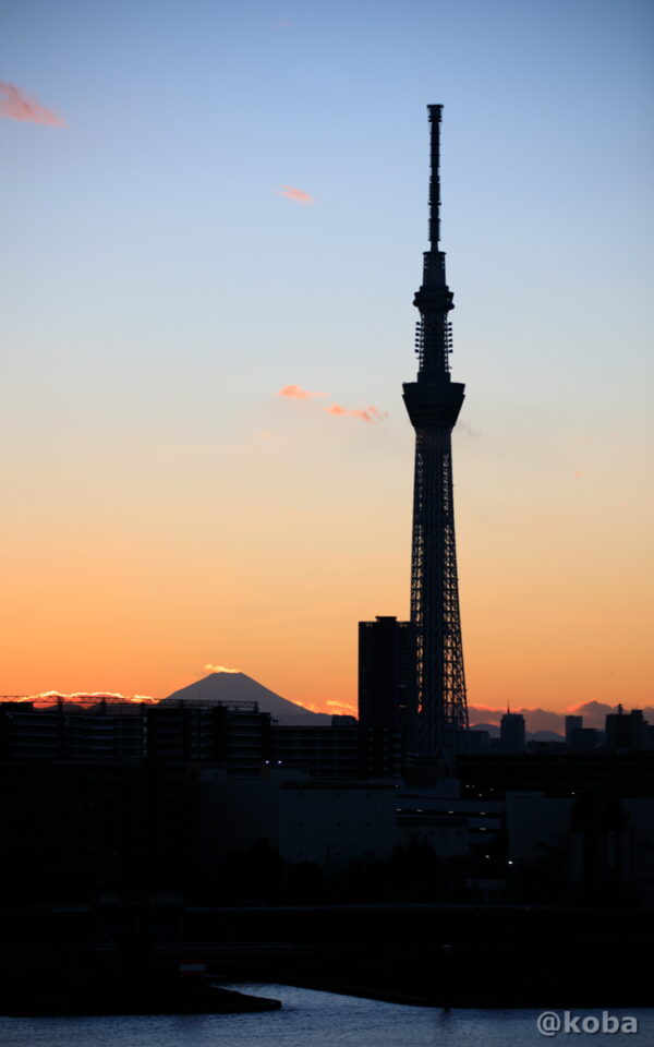 幻想的な風景 東京 スカイスリーと富士山 の写真｜夕方 薄暮 シルエット 夕闇 トワイライト 薄明 ｜葛飾区 tokyoskytree｜カメラ：Canon｜こばフォトブログ