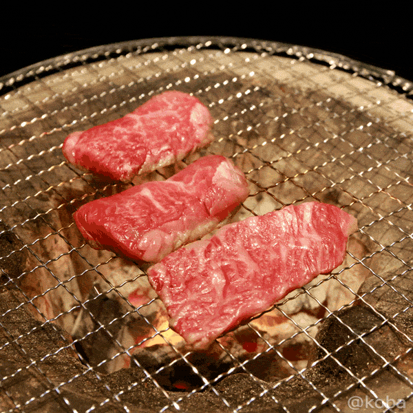 藤森畜産の国内産牛上カルビを網の上でじっくりと焼き上げている様子を捉えたGIF動画