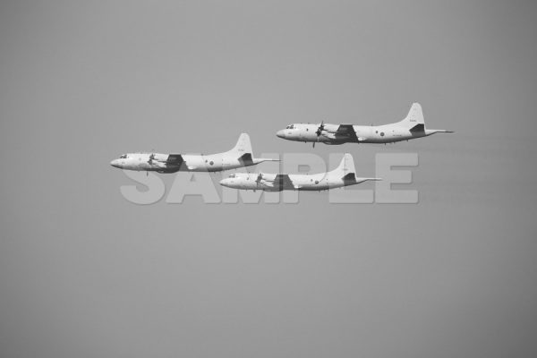 観艦式 「P-3C」 白黒 空 飛行機