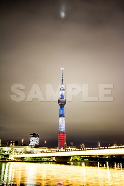 東京スカイツリー(TOKYO SKYTREE)_桜橋_フランス_仏国旗トリコロール_夜景_EOS Kiss X5