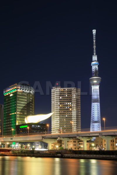 駒形橋 東京大空襲 白色のライティング 03月10日 吾妻橋 アサヒビール  台東区 隅田川 スカイツリー 夜景 Tokyo skytree 無料 画像 フリー素材